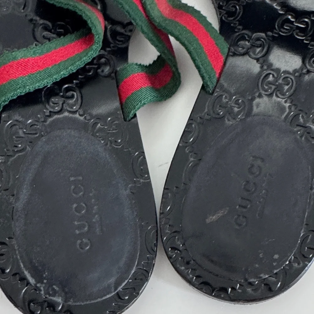 Gucci Black Flip Flops with Red and Green Straps - Picture 4 of 11